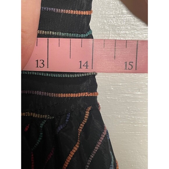 Vintage Karen Alexander Peplum Dress 80s Rainbow Stripe Long Sleeve Maxi Size 8 - Picture 15 of 16